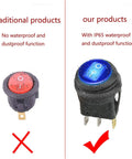 Comparison of red non-waterproof switch and blue Five Pack 12V Round Waterproof Rocker Switches With Blue LED On Off SPST 3 Pin