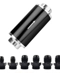 Inline Fuel Filter 100 Micron With 6AN 8AN And 10AN Adapters Universal 50mm Size Aluminum Alloy Can Stainless Steel Element