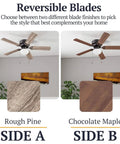 44 Inch Ceiling Fan With Light For Small Rooms LED Flush Mount Indoor Fan With 5 Blades Bronze Finish Gray Pine Side A and Maple Brown Side B