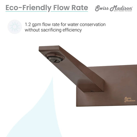 Single-Handle Wall-Mount Bathroom Faucet In Oil Rubbed Bronze, Solid Brass Construction, 1.2 GPM Flow, angled view emphasizing spout.