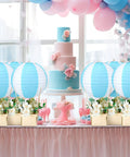 Dope DIY Hot Air Balloon Centerpieces Kit With 12 Blue And White Striped Paper Lanterns 12 Wooden Baskets And 50 Wooden Sticks