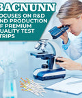 Scientist using microscope with Top Notch pH Test Strips 0 to 14, 200 Count Litmus Paper Kit on the table