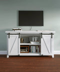 White cabinet with Five Foot Mini Double Door Sliding Barn Door Hardware Kit For Cabinets TV Stands And Wardrobes installed.