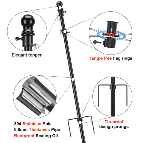 Diagram of Beefy Heavy Duty Ground Flag Pole Kit 8.5 Feet Tangle Free Inground Flagpole With Windproof Prong Portable Outdoor
