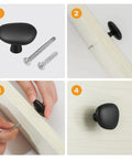 Legit Premium Matte Black Pebble Cabinet Knobs for Dresser Drawers installation steps with screws visible and close up images.