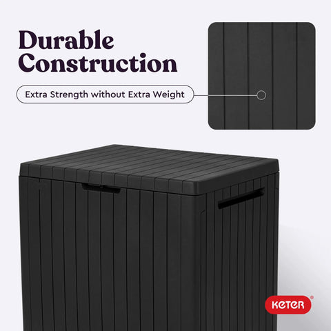 30 Gallon Outdoor Resin Storage Box That Doubles As A Patio Side Table For Pool And Garden Gear All Weather Durable With A Wood Look Finish