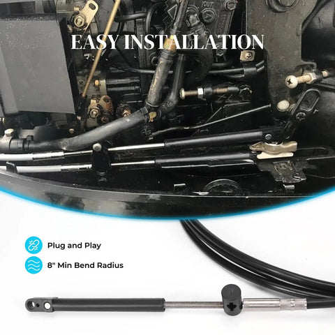 Two 12 Foot Gen1 Boat Throttle And Shift Cables Set For 600A Outboard Control Replacement Dual Cable Kit For Smooth Shifts And Quick Throttle Response Built Tough Marine Grade, 8" bend radius