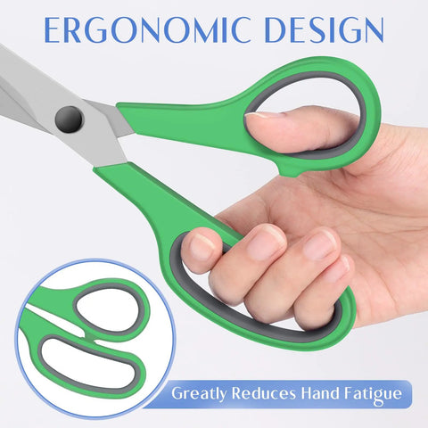 Heavy Duty All Purpose Scissors For Office School Kitchen And Crafts With Sharp Stainless Steel Blades And Ergonomic Non Slip Soft Grip Handle For Smooth Cuts, green ergonomic handle