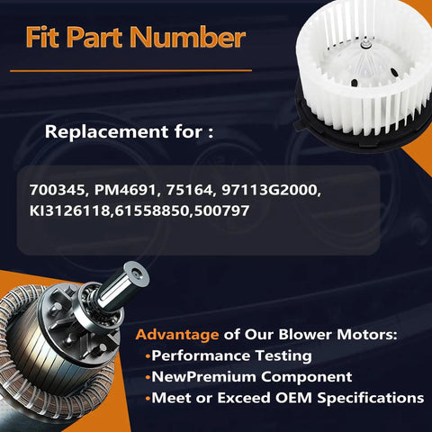 No Sweat Direct Fit Replacement For Kia Forte 2019 2022 And Niro 2017 2019 Plus Hyundai Ioniq 2017 2019 A C Heater Blower Motor with ventilation details.