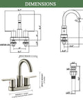 Diagram showing dimensions of Brushed Nickel Centerset Bathroom Faucet With Drain Assembly High Arc 4 Inch Lavatory 3 Hole Mount
