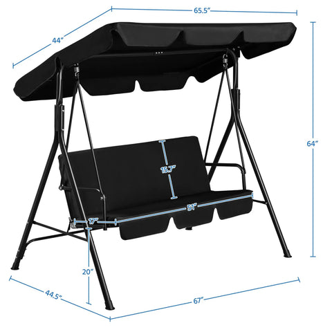 3-Seat Patio Swing Chair With Adjustable Canopy And Removable Cushions Outdoor Cozy Glider Lounge dimensions