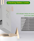 Neo Drone Battery Charger Hub Fast Charge Station with LED indicators and USB port displayed alongside battery level key.
