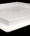 Zero Stress Installation Removable Plastic Access Panel With Frame Built Right For Six By Nine Inch Openings Fits Drywall Ceilings Smoothly, white panel side view.