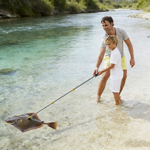 Father and son using Retractable Fishing Gaff Stainless Steel 6 Foot Telescopic Gaff Pole With 8mm Screw Hole For Harpoon Rigs