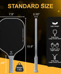 Set Of 2 Pickleball Paddles With Raw Carbon And Glass Fiber Surface, 14mm PP Honeycomb Core, Ultra Light, shown dimensions