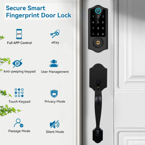 No Sweat Smart Fingerprint Door Lock With Handle Set App Control Keyless Entry Deadbolt For Front Door Mobile Access Touchless Auto Lock Rock Solid Protective Shield