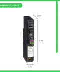 QO120PDFC 20 Amp Plug On Neutral Dual Function Circuit Breaker With CAFCI and GFCI dimensions shown, 2.91 x 4.76 x 0.75 inches