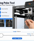 Top Shelf 3D Printer Tool Kit Featuring Slick Nozzle Cleaning Brushes And Heavy Duty Clog Poke Needles For Spotless Hotend Care. Clog poke tool for clearing filament jams, 190mm long, 1.2mm diameter.
