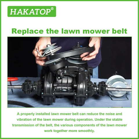 Person replacing Heavy Duty Lawn Mower Conveyor Belt Replacement For Husqvarna RS800 Series with parts visible.