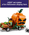 Jack O Lantern Pumpkin Pickup Truck Building Set For Kids Super Cool Halloween Build With Farmer Minifigure Sweet Plastic Bricks. A Halloween-themed truck with pumpkin cargo and minifigure.