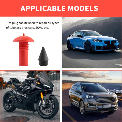 Tire Repair Kit With 90 Mushroom Plug Heads For Tubeless Tires Fast Patch 2.0, cars and vehicles applicable models shown