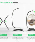 Heavy Duty Hammock Chair Stand For Indoor And Outdoor Use, C Type Frame, 330 Lb Capacity, Solid Steel Black Stand Only, Easy Assembly Guide