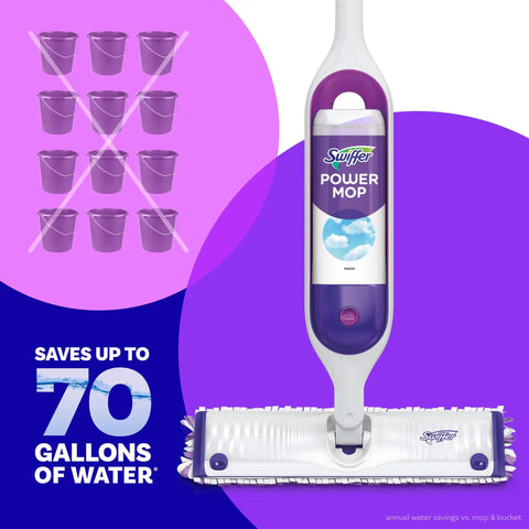 PowerMop Liquid Floor Cleaner Refills Fresh Scent 2 Count Mopping Fluid Replacement Bottles No Bucket Needed Multi Surface And Wood Cleaner For Spray Mops, bottle and mop image