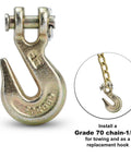 Rugged Heavy Duty One Quarter Inch Clevis Grab Hook For Grade 70 Chain 3600 Lbs WLL, shown with chain attachment.