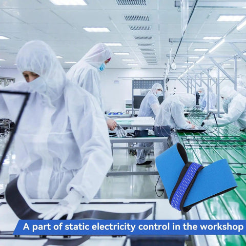 Technicians in cleanroom with focus on 10 Pack Adjustable ESD Wrist Straps For Workshop Pros Antistatic Wrist Bands.