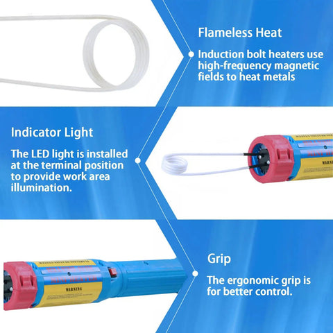 Heavy Duty 1000W Flameless Handheld Induction Bolt Extractor With Eight Spare Coils showing magnetic induction coil and LED indicator light.