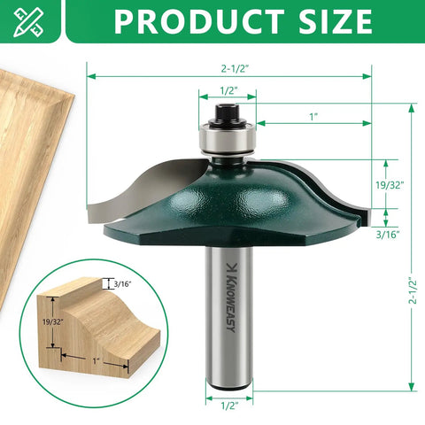 Diagram of Pro Grade 3 Piece Cabinet Door Router Bit Set With One Half Inch Shank Includes Raised Panel Bits showing dimensions