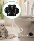 Decorative Paw Print Toilet Bolt Caps Black 2 Pack Cute Bathroom Screw Covers Sleek Matte Finish on toilet with cat.
