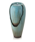 Outdoor Antique Jar Water Fountain With LED Lights 33 Inch Turquoise Cascading Water Feature for garden patio and yard decor.