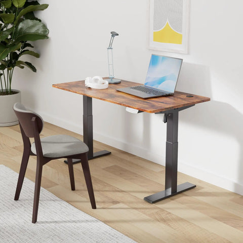 Electric Height Adjustable Standing Desk 48 By 24 Inches Sit Stand Computer Desk For Home Office Rustic Brown With Quiet Motor