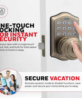 Keyless Entry Smart Door Knob Lock With Digital Keypad Auto Lock 50 User Pin Codes One Touch Locking Antique Brass Finish