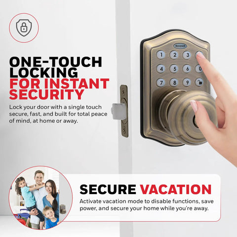 Keyless Entry Smart Door Knob Lock With Digital Keypad Auto Lock 50 User Pin Codes One Touch Locking Antique Brass Finish