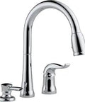 Chrome Kitchen Faucet With Pull Down Sprayer And Soap Dispenser Modern Two Hole Sink Faucet With Single Handle No Brainer Install