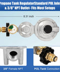 Feikeer vertical two-stage propane regulator with POL inlet, gauge, and 3/8 in NPT outlet for 20–100 lb tanks