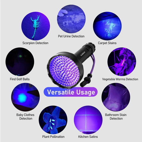Ultra Bright 128 LED UV Blacklight Flashlight for Dogs, Cats, Scorpion Detection, Versatile Usage, Aluminum Body