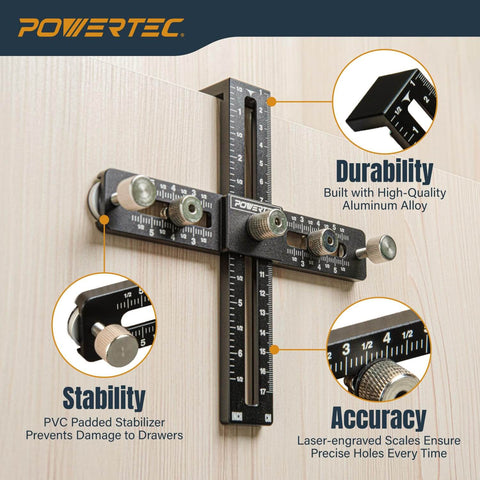 Cabinet Hardware Doweling Jig Kit With Titanium Coated Drill Bits For Knobs Handles And Pulls Includes Two Drill Bits
