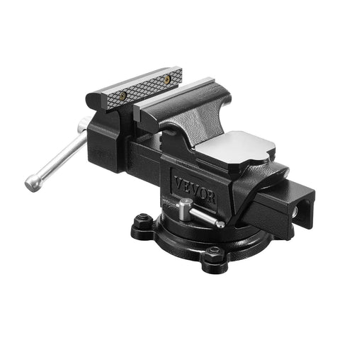 Built Like A Tank Heavy Duty Bench Vise With 4 Inch Ductile Iron Jaws And Full Rotary Swivel Base shown from the side.