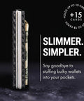Side view of Ultra Slim Minimalist Wallet For Men And Women With RFID Blocking, Money Clip And Card Holder next to cash