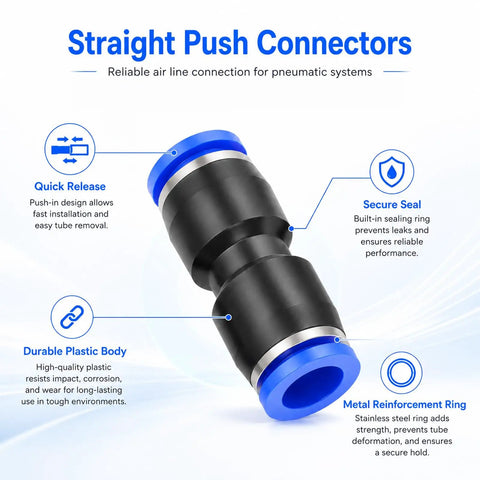 Get A Sweet Deal On This 60 Piece Air Hose Fittings Kit With Quick Push Connectors For All Your Pneumatic Needs Including Elbows Ttees Splitters And Straight Unions In Plastic That Makes Repairing And Routing Air Lines Super Easy And Fast Today. Straight push connector, 1/4 inch plastic, black and blue