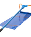 Roof Snow Rake With Seventeen Inch Wide Head And Fifteen And A Half Foot Telescoping Pole For Quick Snow Removal From The Ground No Fuss Snap Together Assembly With Four Fiberglass Handles Ideal Roof Clearing Tool Assembled In The USA, blue head