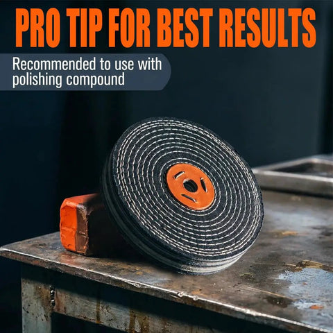 Denim Buffing Wheels Eight Inch By Five Eighth Inch Arbor With Thick Spiral Sewn Design for high pressure polishing
