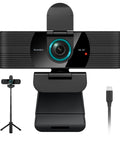 4K Ultra HD Webcam With Dual Mics Wide Angle Lens Privacy Cover And Tripod Stand For PC And Laptop Autofocus Plug And Play