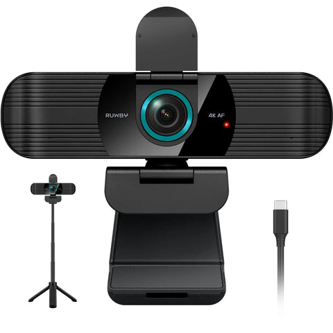 4K Ultra HD Webcam With Dual Mics Wide Angle Lens Privacy Cover And Tripod Stand For PC And Laptop Autofocus Plug And Play