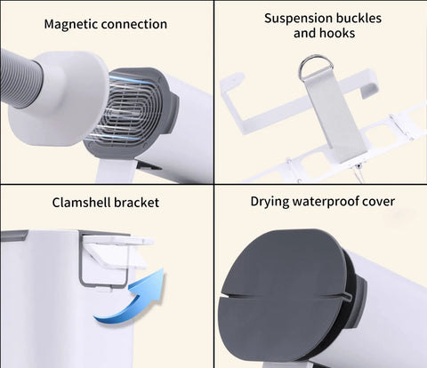 All In One Portable Dryer For Shoes And Threads With Hand Warmer Foldable Design Smart Timing 600W High Power features and design details