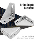 8 Pack 90 Degree Gusseted Fittings For 1-5/8 Inch Unistrut Channel, showing 3 gusset corner braces with 4 hole connectors