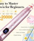 Dip Powder Nail Kit With Portable Electric Drill showcasing pink electric drill with LED display and various settings.